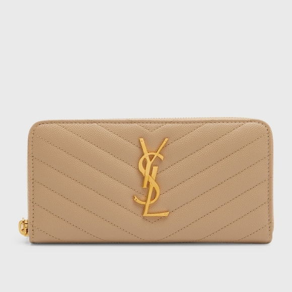 Rare! SAINT LAURENT YSL CASSANDRE MATELASSÉ ZIP AROUND WALLET IN GRAIN DE POUDRE - Picture 2 of 10